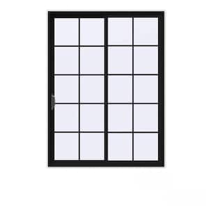 72 in. x 96 in. V-4500 Contemporary Black FiniShield Vinyl Left-Hand 10 Lite Sliding Patio Door w/White Interior