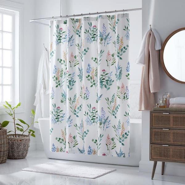 The Company Store Legends Hotel Olivia Floral Wrinkle-Free Wrinkle-Free Sateen 72 in. White Multi Shower Curtain