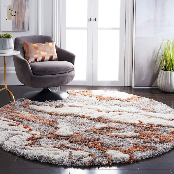 Horizon 5 ft. x 5 ft. Gray/Rust Abstract Round Rug