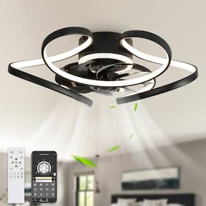 22 in. Indoor Flower Design Black Dimmable Ceiling Fan with Integrated LED Light and Remote Flush Mount Ceiling Lighting