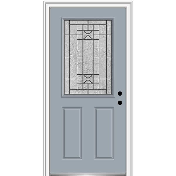 MMI Door 36 in. x 80 in. Courtyard Left-Hand 1/2-Lite Decorative Painted Fiberglass Smooth Prehung Front Door, 4-9/16 in. Frame