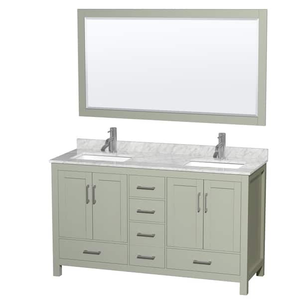 Wyndham Collection Sheffield 60-in Espresso Double Sink Bathroom Vanity with White Carrara Marble Natural Marble Top (Mirror Included)