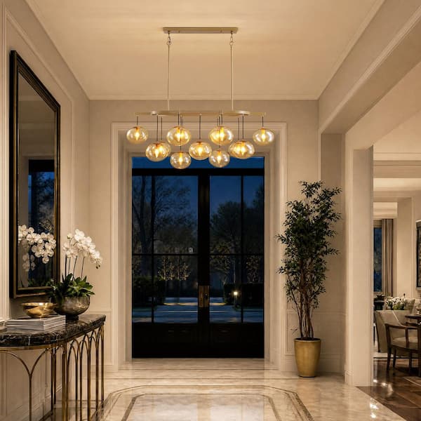 WDETR 53.6 in. Sputnik 14-Light Gold Chandelier with Glass Bubble