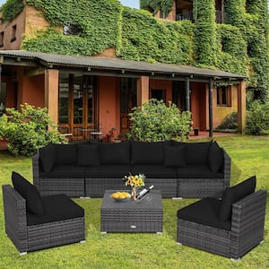 7-Piece Wicker Outdoor Patio Rattan Sectional Sofa Set Furniture Set with Black Cushions