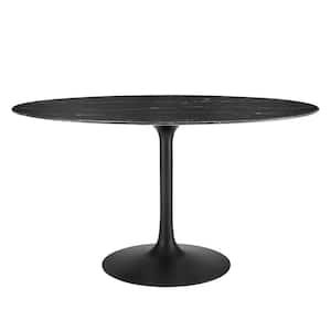 Lippa 54 in. Oval Black Artificial Marble Dining Table with Powder-Coated Metal Base (Seats 4)
