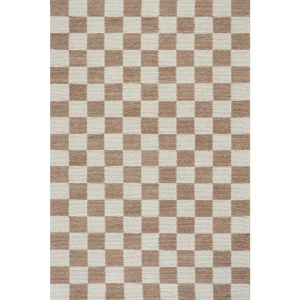 Hazina Modern Checkered Tan 6 ft. x 9 ft. Indoor Area Rug