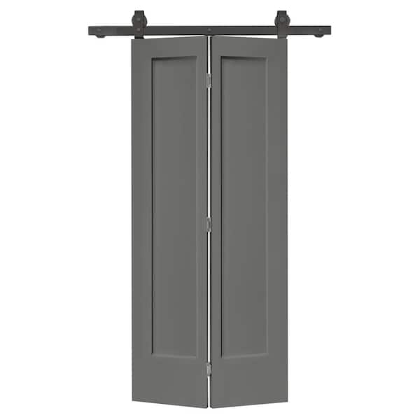 CALHOME 36 in. x 80 in. 1 Panel Shaker Light Gray Painted MDF Composite Bi-Fold Barn Door with Sliding Hardware Kit