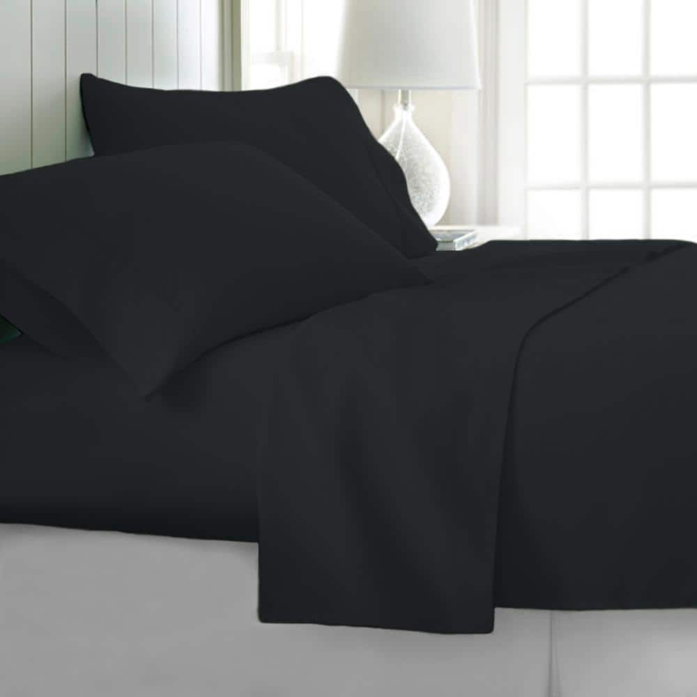 4-Piece Black Solid 1800 Thread Count Microfiber Full Sheet Set LH ...