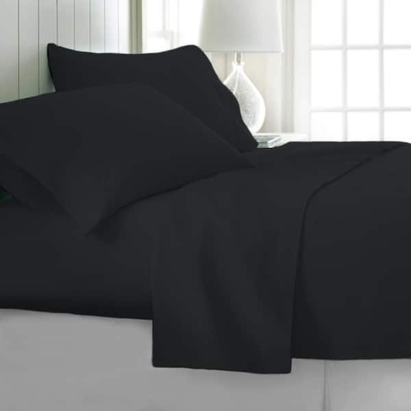 Unbranded 4-Piece Black Solid 1800 Thread Count Microfiber Full Sheet Set