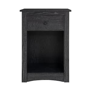 1-Drawer Distressed Black 15.74 in. W Rectangle MDF End Table, Engineered Wood Lateral 2-Tier Side Table