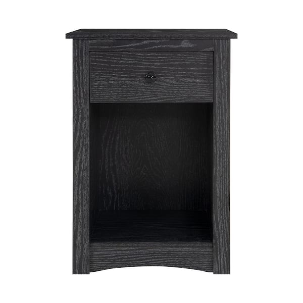 HOMESTOCK 1-Drawer Distressed Black 15.74 in. W Rectangle MDF End Table, Engineered Wood Lateral 2-Tier Side Table
