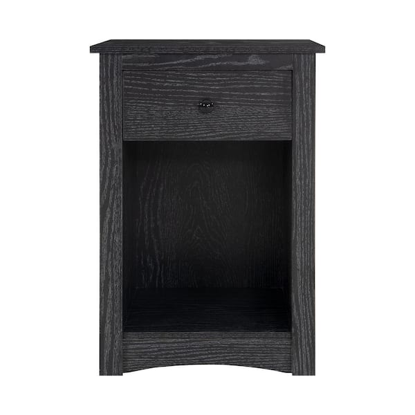 HOMESTOCK Distressed Black Nightstand with 1-Drawer - 15.74 in W for Easy Access Storage