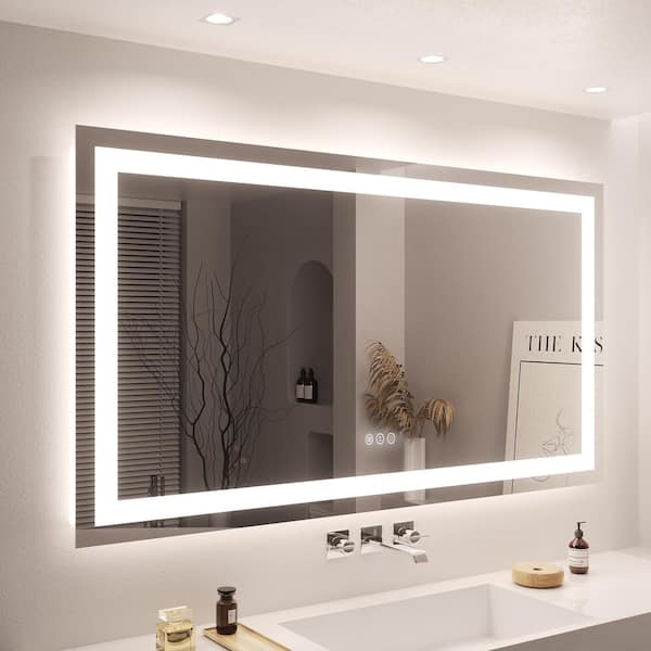 72 in. W x 40 in. H Rectangular Frameless LED Wall Mounted Bathroom Vanity Mirror