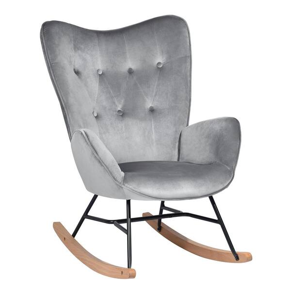 Homy Casa Epping Dark Grey Velvet Upholstered Rocking Chair