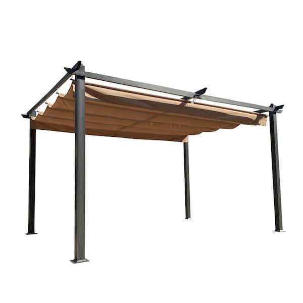 Unbranded 13 ft. x 10 ft. Beige Outdoor Patio Gazebo With Retractable Canopy