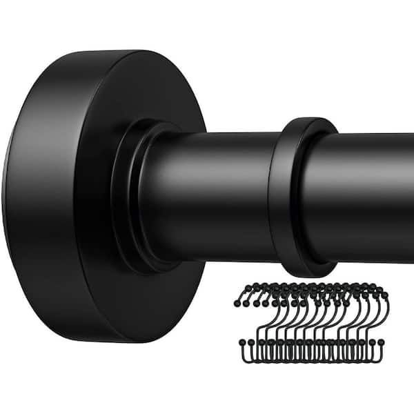 72in. Matte Black Adjustable Tension Shower Curtain Rod with 12 Hooks Rust Resistance No Drilling Bath Accessory, Black