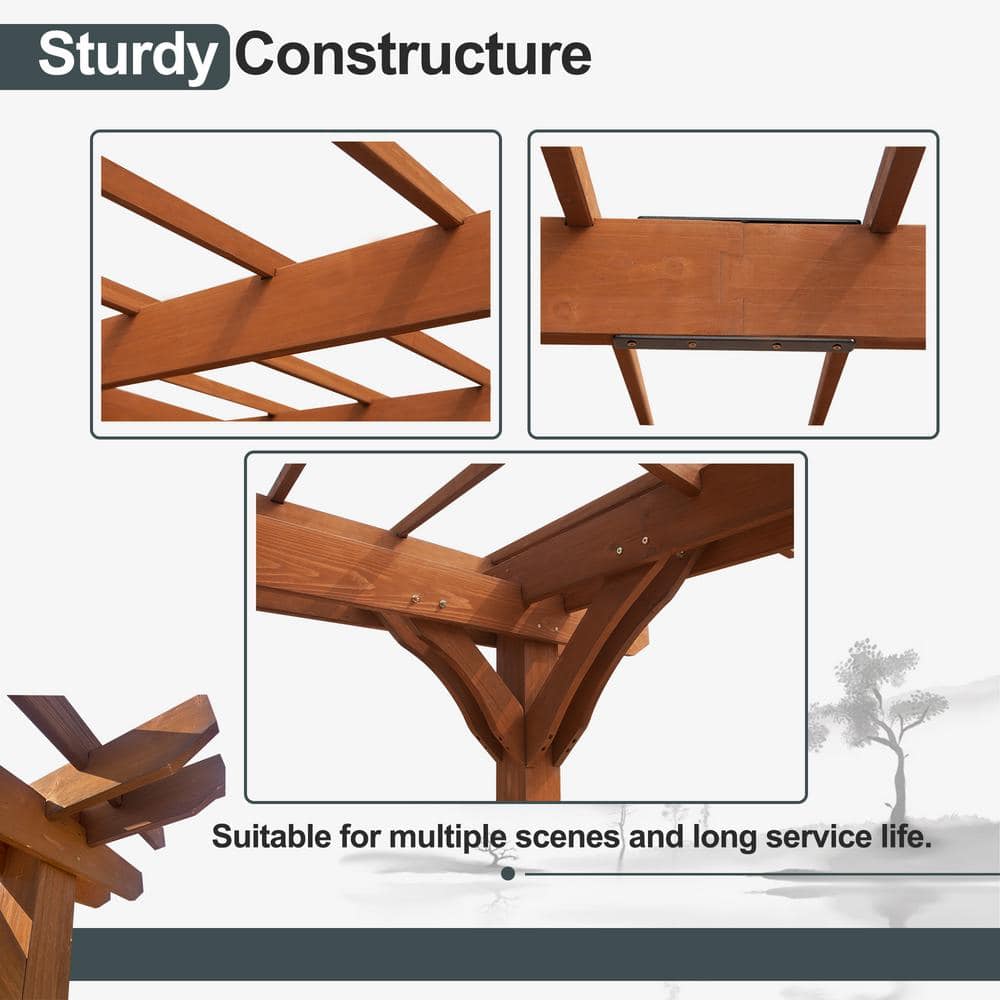14' x 12' Natural Wood Outdoor Pergola with Flat Canopy