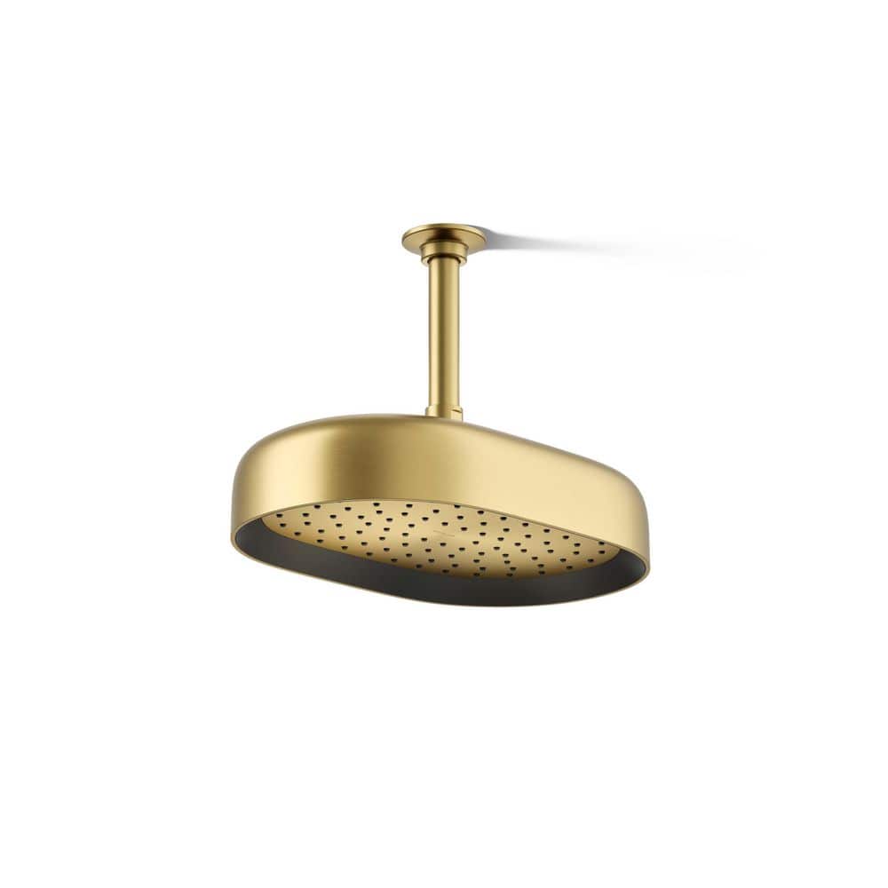 Vibrant Brushed Brass Oval Rain Shower Head with Adjustable Spray