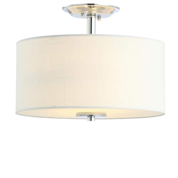 Marc 15 in. Chrome/White Metal/Linen LED Flush Mount
