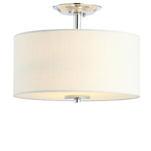 Marc 15 in. Chrome/White Metal/Linen LED Flush Mount