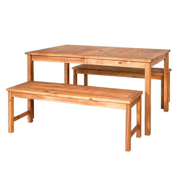 3-Piece Acacia Wood Modern Patio Dining Set - Brown