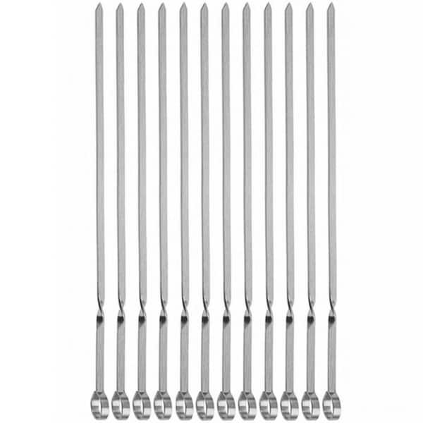 12 Pack 16 in. Flat Stainless Steel Kabob Skewers 16 in. Reusable Metal BBQ Grilling Sticks Wide Blade Hook Tip