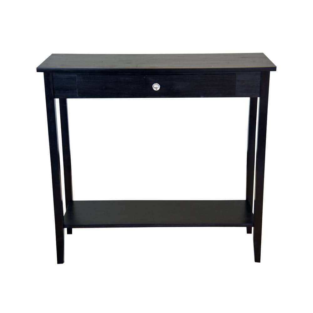 32 in. Black Rectangle Acacia Wood Console Table with Drawer and Shelf