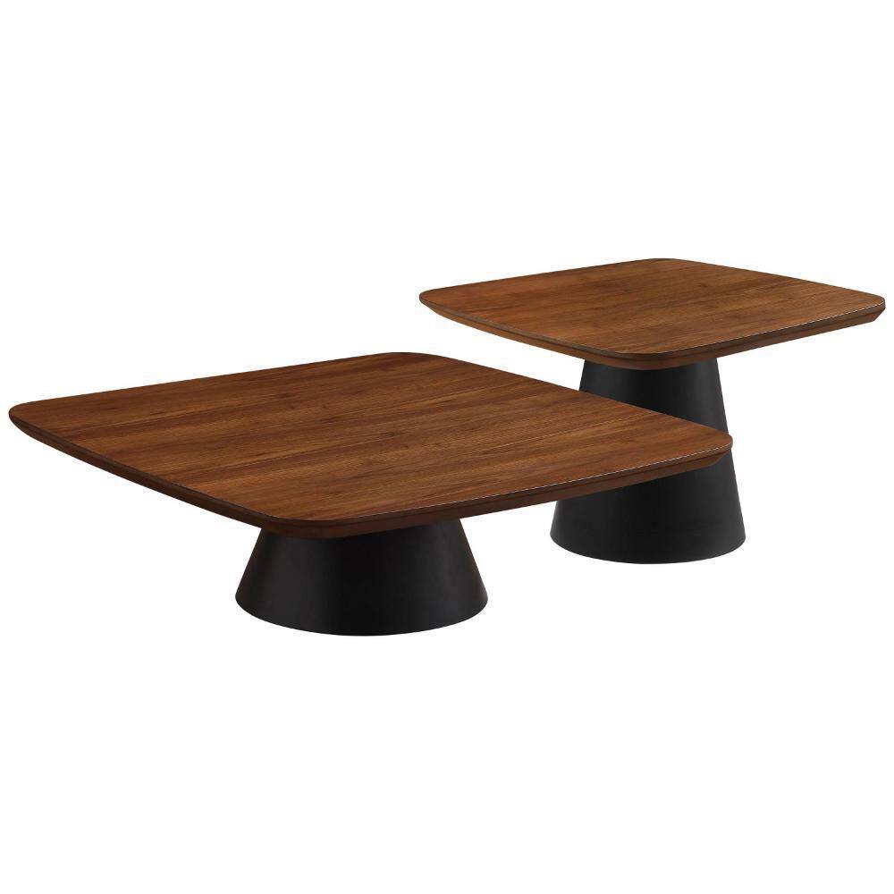 Eliana 39.5 in. Walnut Brown and Black Square MDF Coffee Table Set