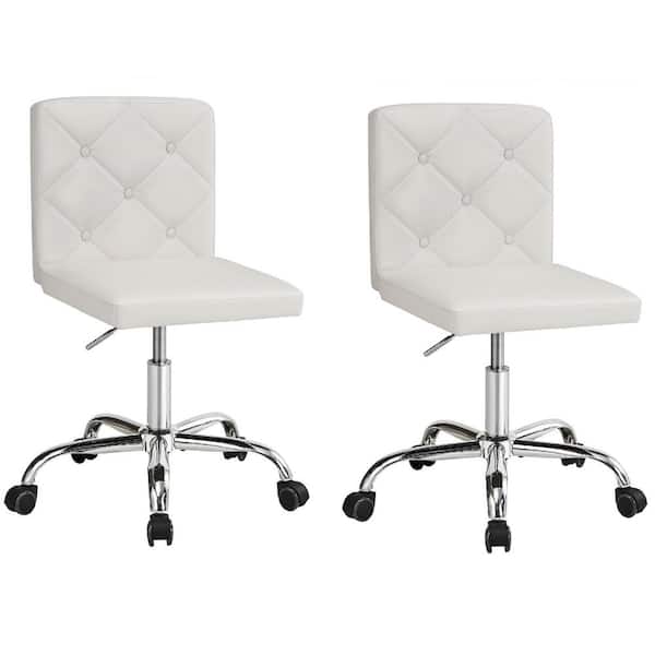 Office Chairs for 2, Faux Leather Upholstered Ergonomic Desk Chairs in White Set of 2, Home Office Swivel Task Chairs