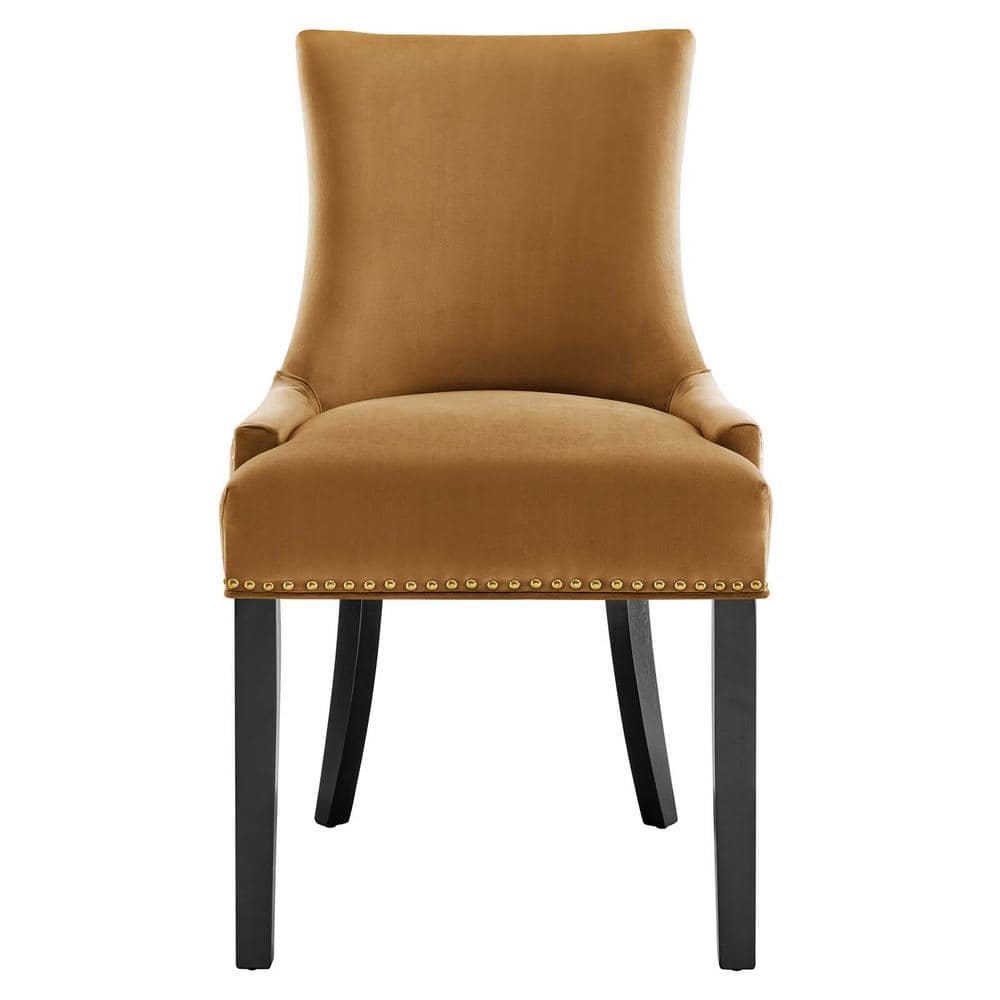 Cognac Hourglass Velvet & Wood Dining Side Chair