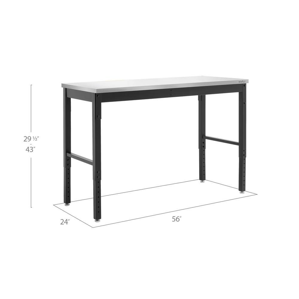 Adjustable 43" Steel Workbench in Gray/Black with Stainless Steel Top