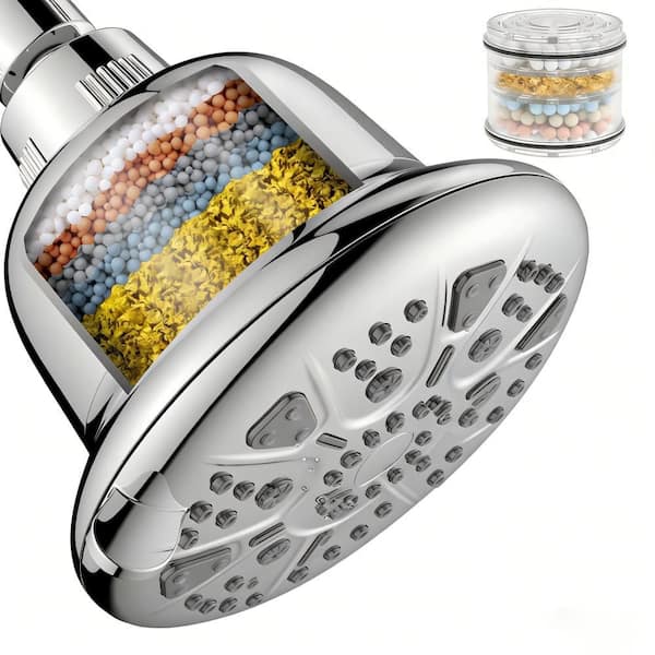 Filtered 1-Piece Shower Head with 7-Spray Modes and KDF-55 Filtration to Remove Chlorine in Polished Chrome Finish