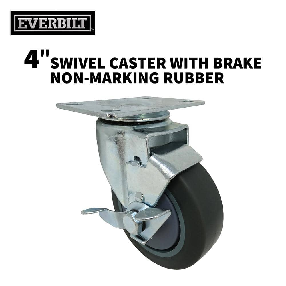 Everbilt 4 in. Gray Rubber Like TPR and Steel Swivel Plate Caster with ...