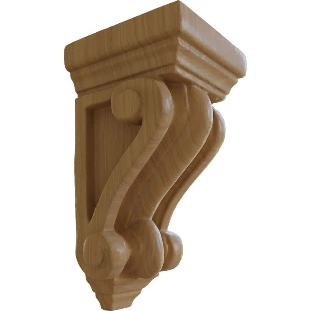 Ekena Millwork 5-1/4 in. x 5-1/4 in. x 9-1/2 in. Unfinished Wood Cherry Devon Traditional Wood Corbel