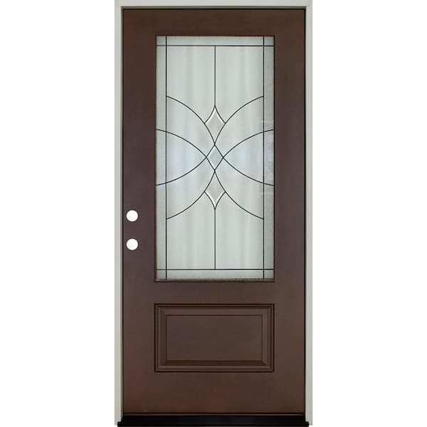 Steves & Sons Regency 36 in. x 80 in. RH 3/4 Lite Radiance Decorative Glass Russet Fiberglass Prehung Front Door with Brickmold
