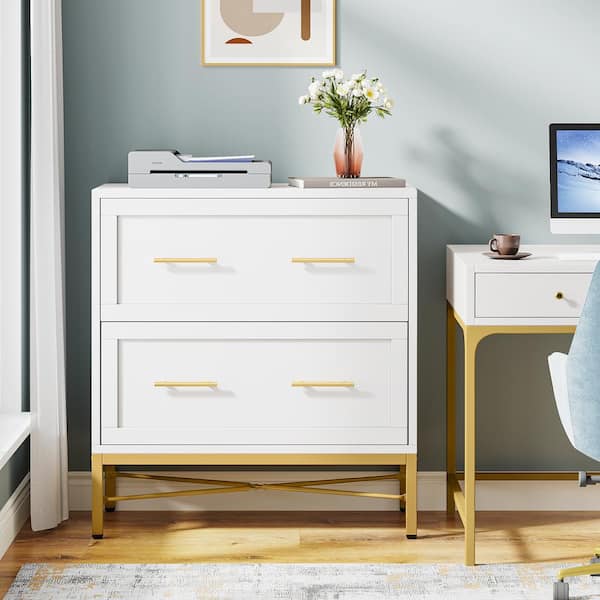 BYBLIGHT Atencio 2-Drawer White Wood 32 in. W Lateral File Cabinet