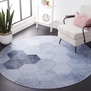 Faux Hide Ivory/Gray 6 ft. x 6 ft. Machine Washable Abstract Solid Color Round Area Rug