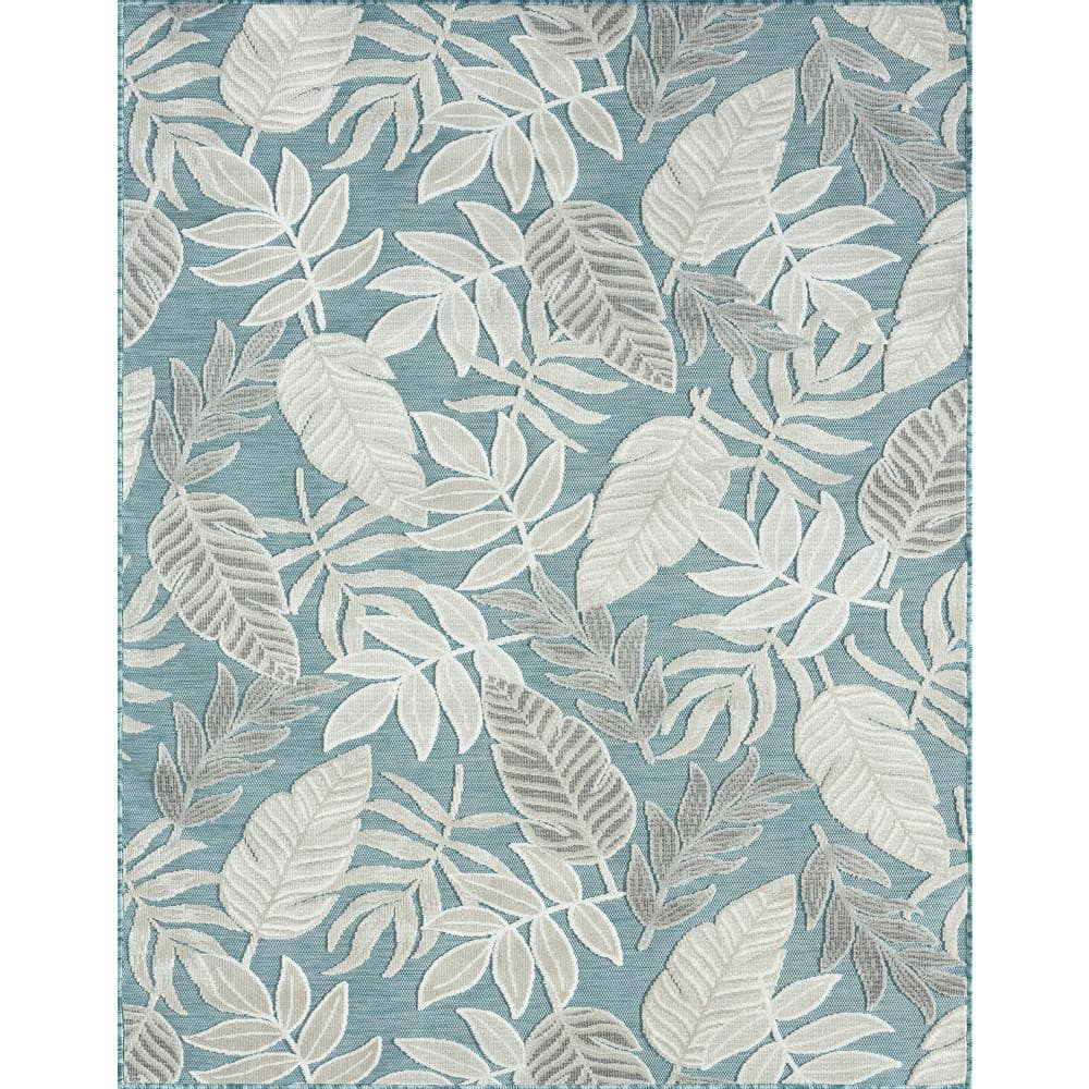 Aqua Floral Bliss 5' x 7' Synthetic Reversible Area Rug
