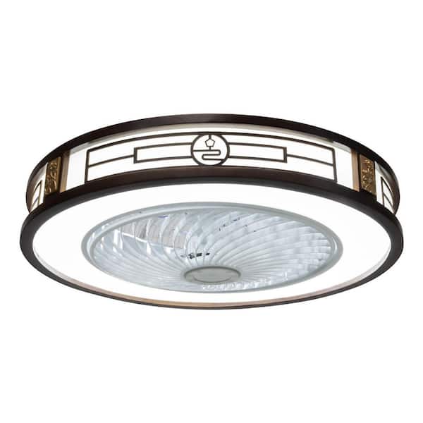 22 in. Indoor Brown and White Modern Round Enclosed Ceiling Fan with Adjustable White Integrated LED and Remote