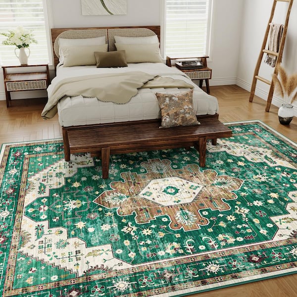 110×210 \"Green Emerald” ViNTAGE RUG Emerald Green 8x10 Hand Knotted Vintage Persian Medallion