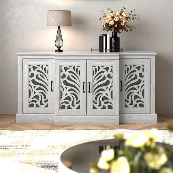 GALANO Frenzy Dusty Gray Oak Wood 60.4 in. 4 Door Wide Accent Sideboard with Adjustable Shelves