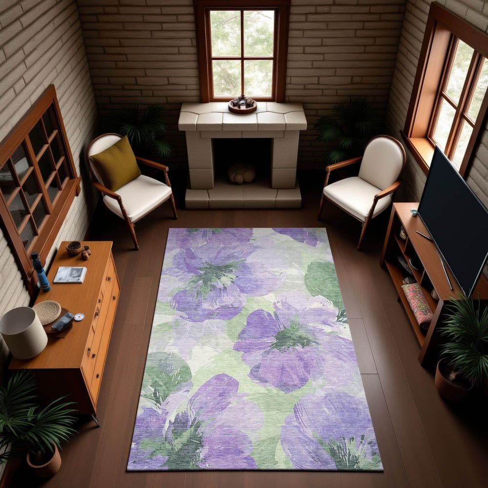 Mayfield Premium Machine Washable Abstract AMF1554 Lavender 5 ft. x 7 ft. 6 in. Area Rug price history on PriceWatchPro