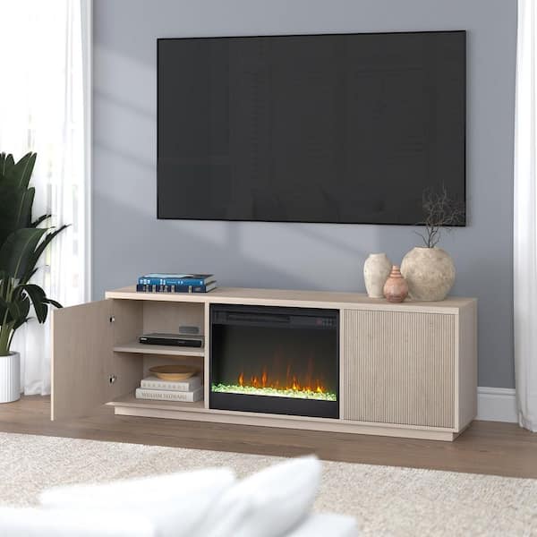 Hanson 70 in. Alder White TV Stand Fits TV's up to 75 in. with Crystal Fireplace Insert