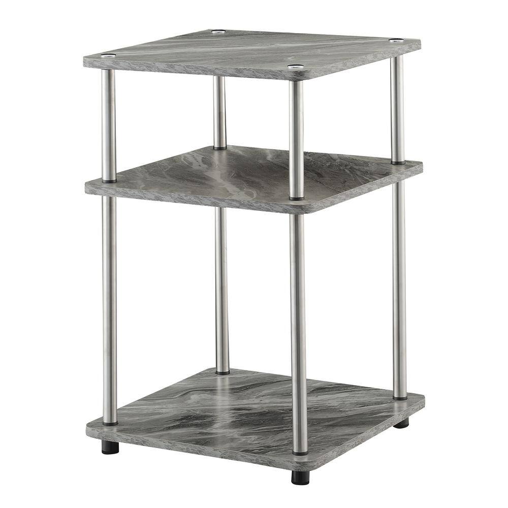 Contemporary Faux Gray Marble 3-Tier End Table with Chrome Legs
