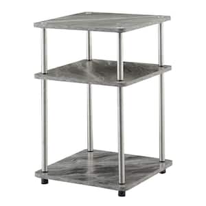Designs2Go 15.75 in. Gray Faux Marble/Chrome Standard Square Particle Board End Table with 3 Tiers