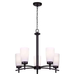 Portia 5-Light Matte Black Chandelier with Opal Glass Shades