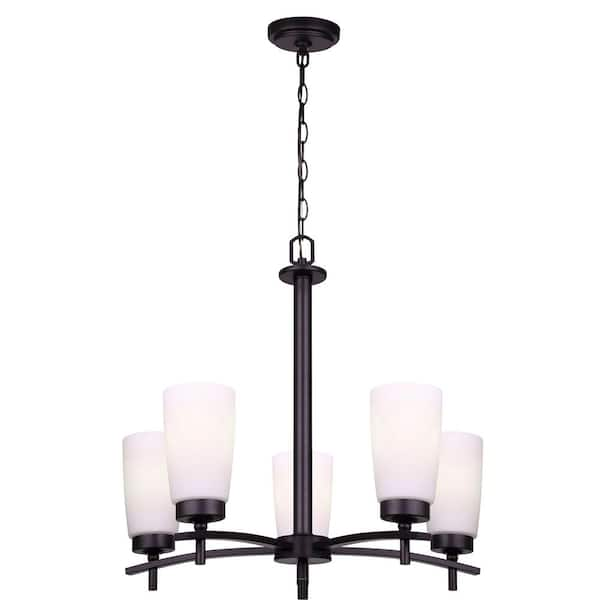 Portia 5-Light Matte Black Chandelier with Opal Glass Shades