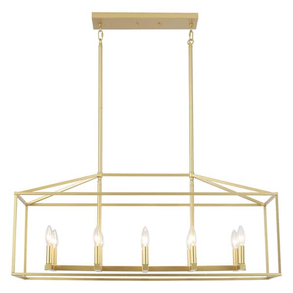 ZJVAIVE 10-Light Farmhouse Gold Rectangle Hanging Linear Island Chandelier Lighting for Kitchen Island