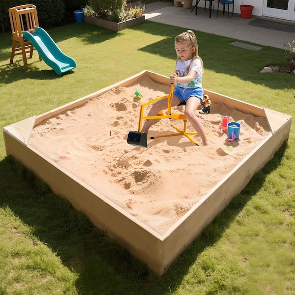 BOZTIY Kids Sand Box Wooden Sandbox 6 ft. W x 6 ft. L x 8 in