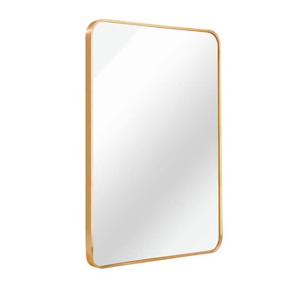 Unbranded Modern 22 in. W x 30 in. H Rectangular Framed Wall Bathroom Vanity Mirror in Gold for Living Room and Bedroom